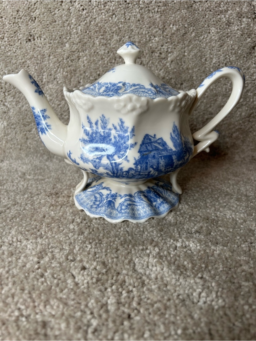 Burton & Burton Blue Toile Ivory/ Blue Teapot French Country Scene